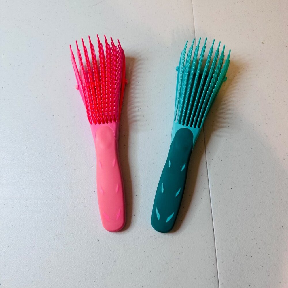 Detangling Hair Brush Set of 2 Pink & Green Flexible Bristles Tangle-Free Hair